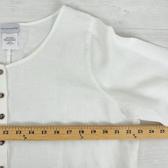 Soft Surroundings 100% Linen Tunic Top Blouse L White Preppy Lagenlook Beach - Picture 8 of 11